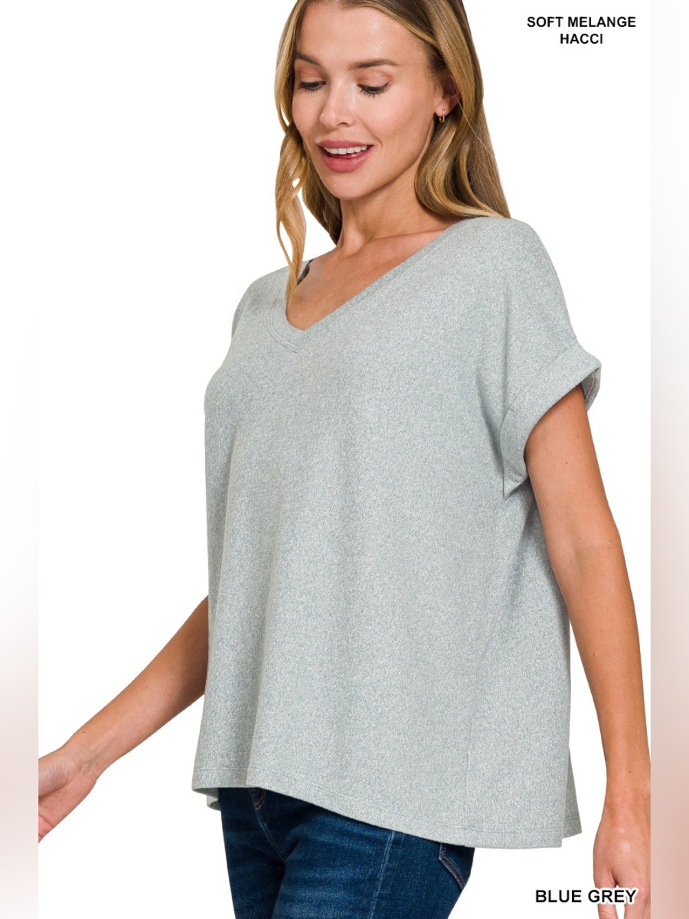 🆕 Zenana SOFT MELANGE HACCI V-NECK TEE